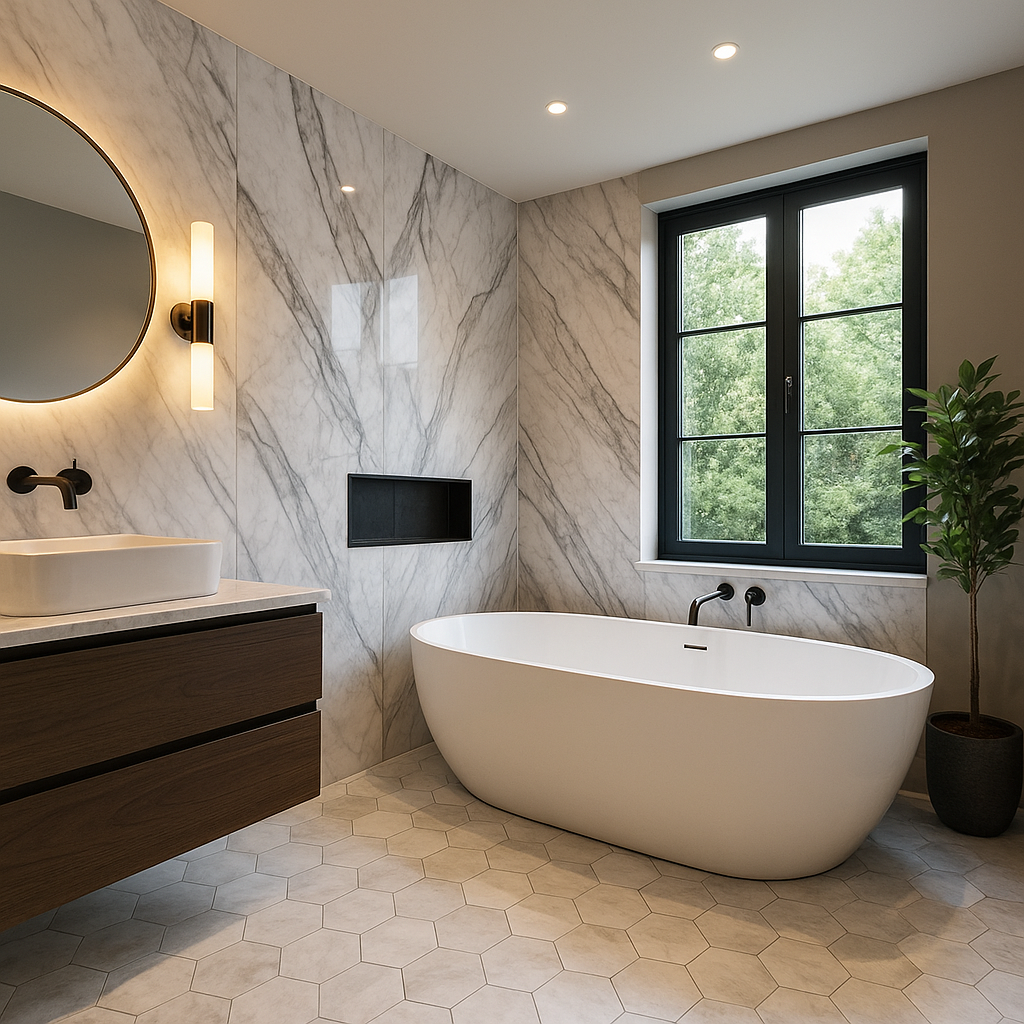 Spacious Marble Bathroom